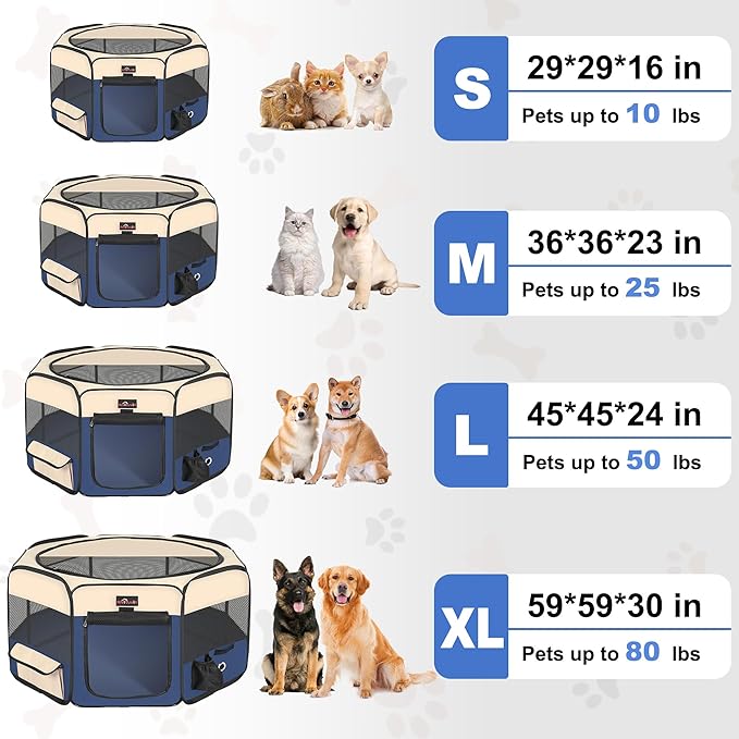 Aivituvin Dog Playpen Foldable Waterproof Pet Play Pens for Cat, Puppies, Rabbits, Chickens, Durable Portable Pet Tent for Travel Camping Indoor/Outdoor Blue XL-PawvioPets
