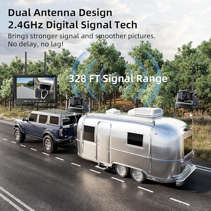 Fookoo HD Magnetic Wireless Backup Camera, 1080P 7" Dual Split Monitor & Rechargeable Rear View Cameras, Lower Consumption 1-Min Installation No Drilling Recording for RV Trailer Truck Camper DCX702-PawvioPets