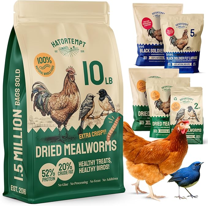 Bulk Dried Mealworms - 10 Lb Bag - Non-GMO Dried Mealworms for Chickens, Ducks & Wild Birds - High-Protein Chicken Feed & Bird Food-PawvioPets