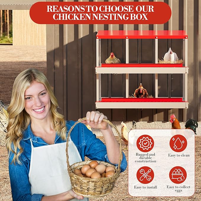 6 Hole Chicken Nesting Box with Roll Out Egg Tray, Rustproof & Ventilated Chicken Laying Boxes for Hens, Chickens, Ducks | Easy-Clean Poultry Coop Accessories-PawvioPets
