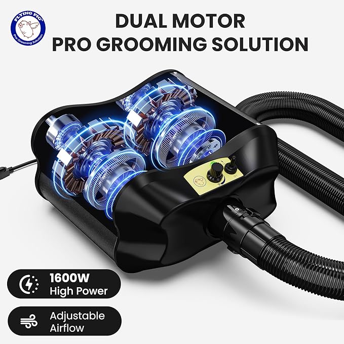 Flying Pig Double Motor High Performance Dog Pet Grooming Dryer (Black)-PawvioPets