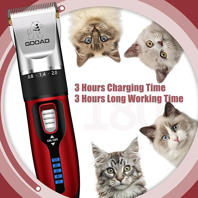 Cat Clippers for Matted Hair, Cat Grooming Kit, Cordless Cat Shaver for Long Hair, Low Noise Paw Trimmer, Cat Hair Trimmer for Grooming,Quiet Pet Hair Clippers Tools for Cats Dogs (Red)-PawvioPets
