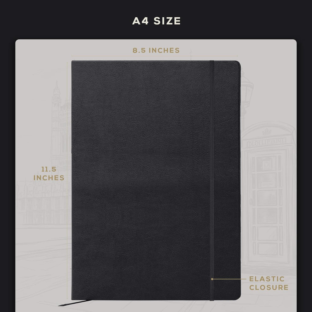 BEECHMORE BOOKS Lined Journal Notebook, 8.5 x 11.5 inch, A4 160 Lined Pages, Hardcover Leather Journals for Women, Men, Writing and Notebooks for Work - 120 GSM Thick Paper, Gifts Box Included