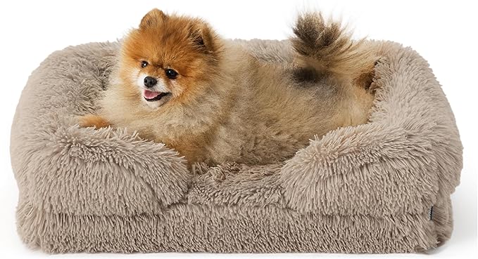 Bedsure Orthopedic Dog Beds for Small Dogs - Washable Small Dog Cat Bed Waterproof, Comfort Pet Couch Sofa with Washable Removable Cover, Pets Bed with Nonskid Bottom, Long Faux Fur-Taupe, 24"-PawvioPets
