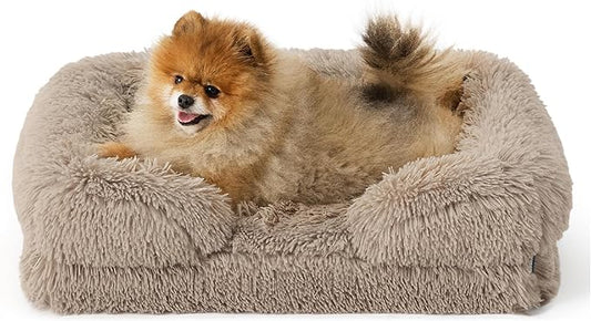 Bedsure Orthopedic Dog Beds for Small Dogs - Washable Small Dog Cat Bed Waterproof, Comfort Pet Couch Sofa with Washable Removable Cover, Pets Bed with Nonskid Bottom, Long Faux Fur-Taupe, 24"-PawvioPets
