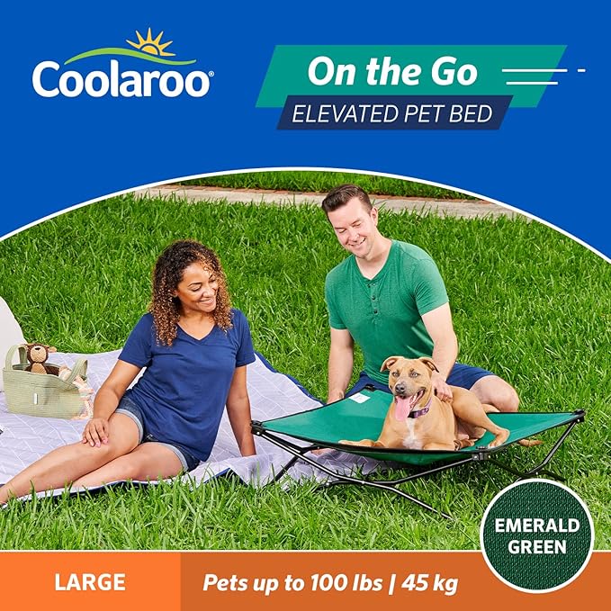 Coolaroo On-The-Go Elevated Dog Bed - Foldable Pop-Up Travel Dog Bed with Breathable, Moisture-Resistant Fabric, Carry Bag Included, Lightweight & Portable, Emerald Green, Large-PawvioPets