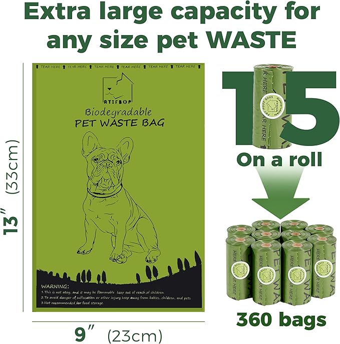Biodegradable Dog Poop Bags Rolls 360 Count Scented, Leak Proof and Extra Thick Waste Bag Refill (Scented)-PawvioPets