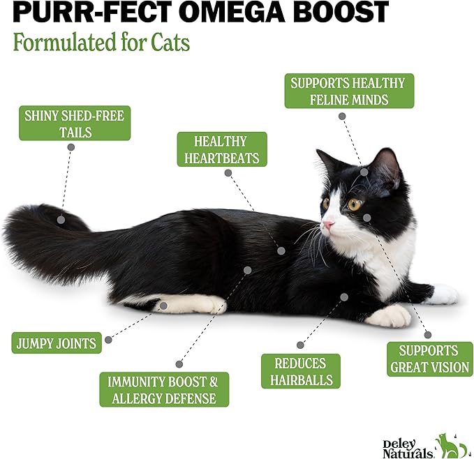 Deley Naturals Wild Caught Fish Oil for Cats with 2X Omega - Cat Fish Oil with Highest EPA & DHA Potency - Omega 3 for Cats for Shedding, Skin, Coat, Joints, Heart and Immune System - Made in The USA-PawvioPets