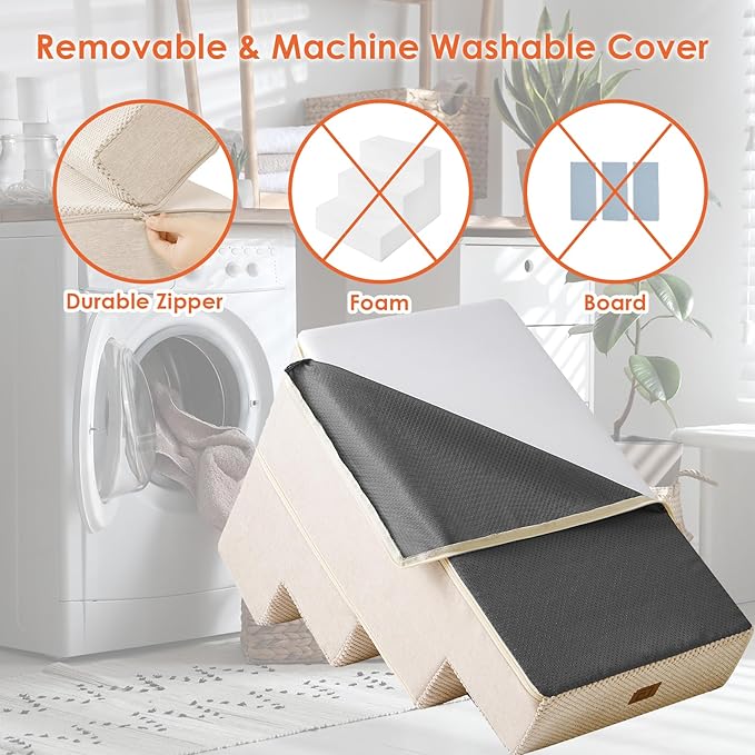 EHEYCIGA Dog Stairs for Bed 20" H, 4-Step Extra Wide Dog Steps for High Bed, Pet Steps for Small Dogs and Cats, Non-Slip Balanced Pet Ramp Indoor, Beige-PawvioPets