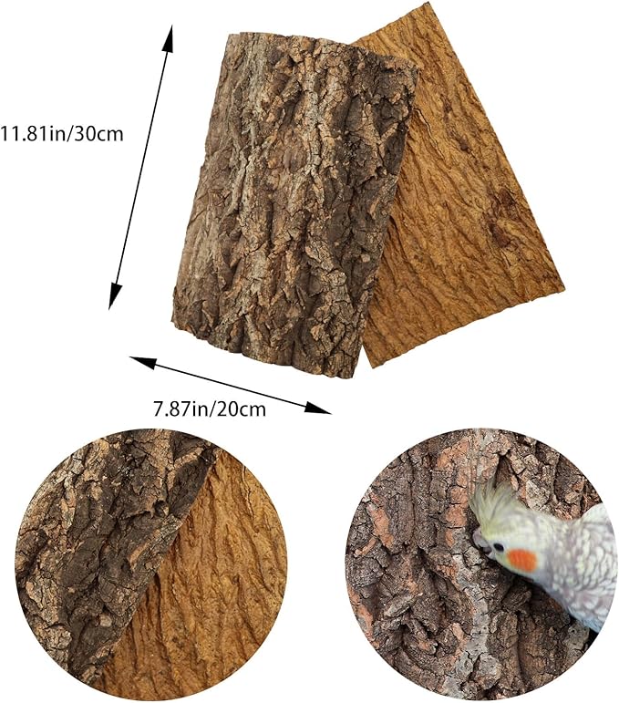 4 Pack Cork Bark Perch for Bird, 11.8 × 7.9 inch Natural Parrot Chewing Toys, Birdcage Background Decor Accessories, Bark Toy for Budgie Parakeet Cockatiel Lovebirds Conures Hamster Guinea Pig Rat-PawvioPets