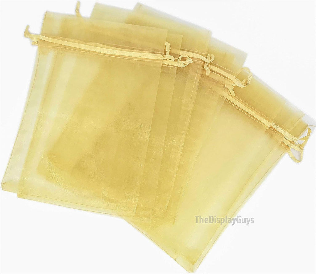 TheDisplayGuys 100-Pack XS 2 x 2 3/4" Gold Sheer Organza Gift Bags with Drawstring, Jewelry Candy Treat Wedding Party Favors Mesh Pouch