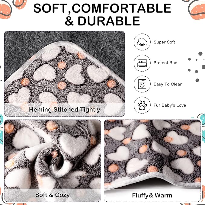 4 Pcs Waterproof Guinea Pig Blankets Washable Small Animal Fleece Bedding Absorbent Guinea Pig Cage Liners Reusable Pet Pee Pad Sleep Mat Pad Cover for Hamster Ferret (Heart Pattern,24 x 47 Inch)-PawvioPets