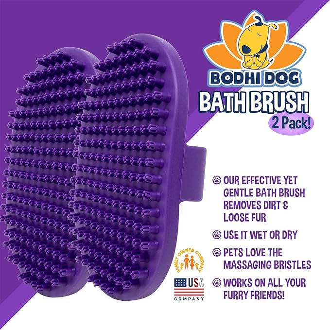 Bodhi Dog Shampoo Brush - Pet Grooming & Bath Supplies for Dogs and Cats - Bath Brush for Long & Short Hair - Premium Scrubber for Shower, Bathing & Massage (Two Pack, Purple)-PawvioPets