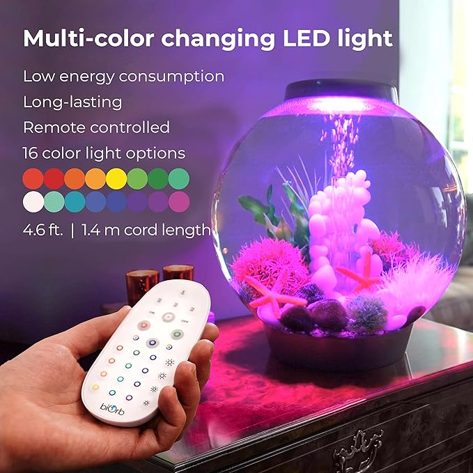 biOrb Classic 30 Acrylic 8-Gallon Aquarium with Multi-Color Remote-Controlled LED Lights Modern Tank for Tabletop Display, Black-PawvioPets