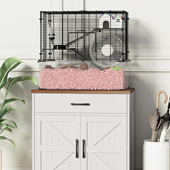 3-Tier Glass Hamster Tank, Large Hamster Cage Habitat with 11inch Big Running Wheel for Rat, Mouse, Gerbil, Syrian Hamster, 370 SQ INCHES-PawvioPets