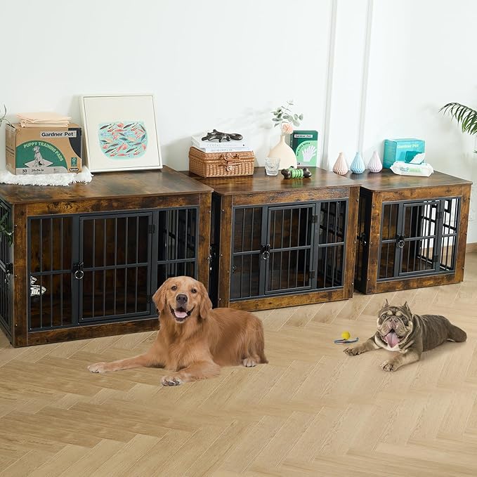 Gardner Pet Dog Crate Furniture for Small Dogs, 27.2 Inch Dog Kennel Indoor, Wooden Dog Cage End Table, Heavy Duty Dog Crate, Rustic Brown-PawvioPets