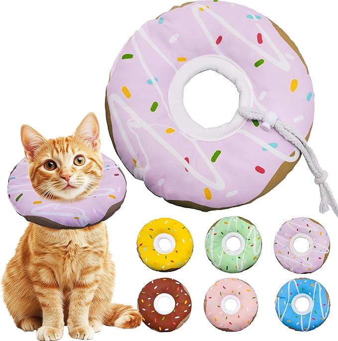Cat Cone Collar Soft, Adjustable Cat Recovery Collar Kitten Cones to Stop Licking, Cute Donut E Collar After Surgery, Cats Neck Pillow Cone Elizabethan Cones of Shame (Waterproof Purple, Small)-PawvioPets