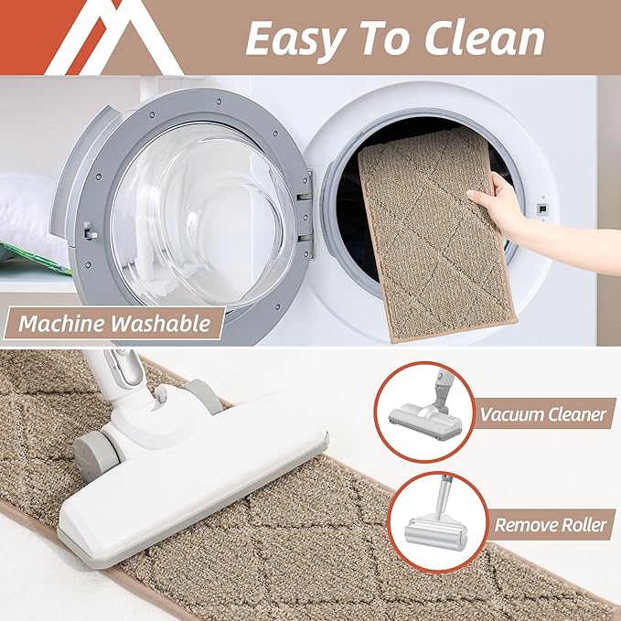 COSY HOMEER Edging Stair Treads Non-Slip Carpet Mat 28inX9in Indoor Stair Runners for Wooden Steps, Edging Stair Rugs for Kids and Dogs, 100% Polyester TPE Backing (7pc, Beige)-PawvioPets