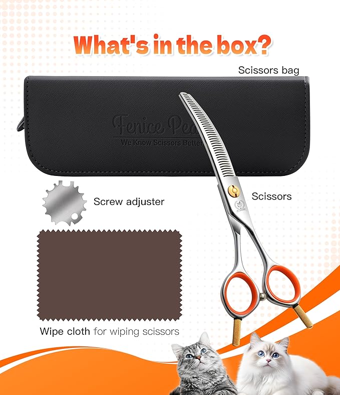 Fenice Peak 6'' Small Curved Thinneing Scissors Lightweight Dog Cat Grooming Scissors with Safety Round Tip JP440C Stainless Steel-PawvioPets