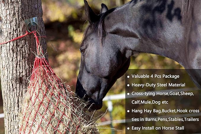 Cross Tie Ring for Horses, Block Tie Ring for Horse Stall/Stable, Tie Down Horse Barn Supplies (4 Pack)-PawvioPets