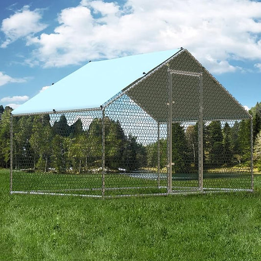 1.26’’ Large Metal Chicken Coop Walk in, Chicken Pen for Chickens, Outdoor Chicken Runs Coops Dog Kennel, Spire Roofed Chicken Runs for Yard with Anti-Ultraviolet Cover(9.8’Lx6.6’Wx6.4’H)-PawvioPets