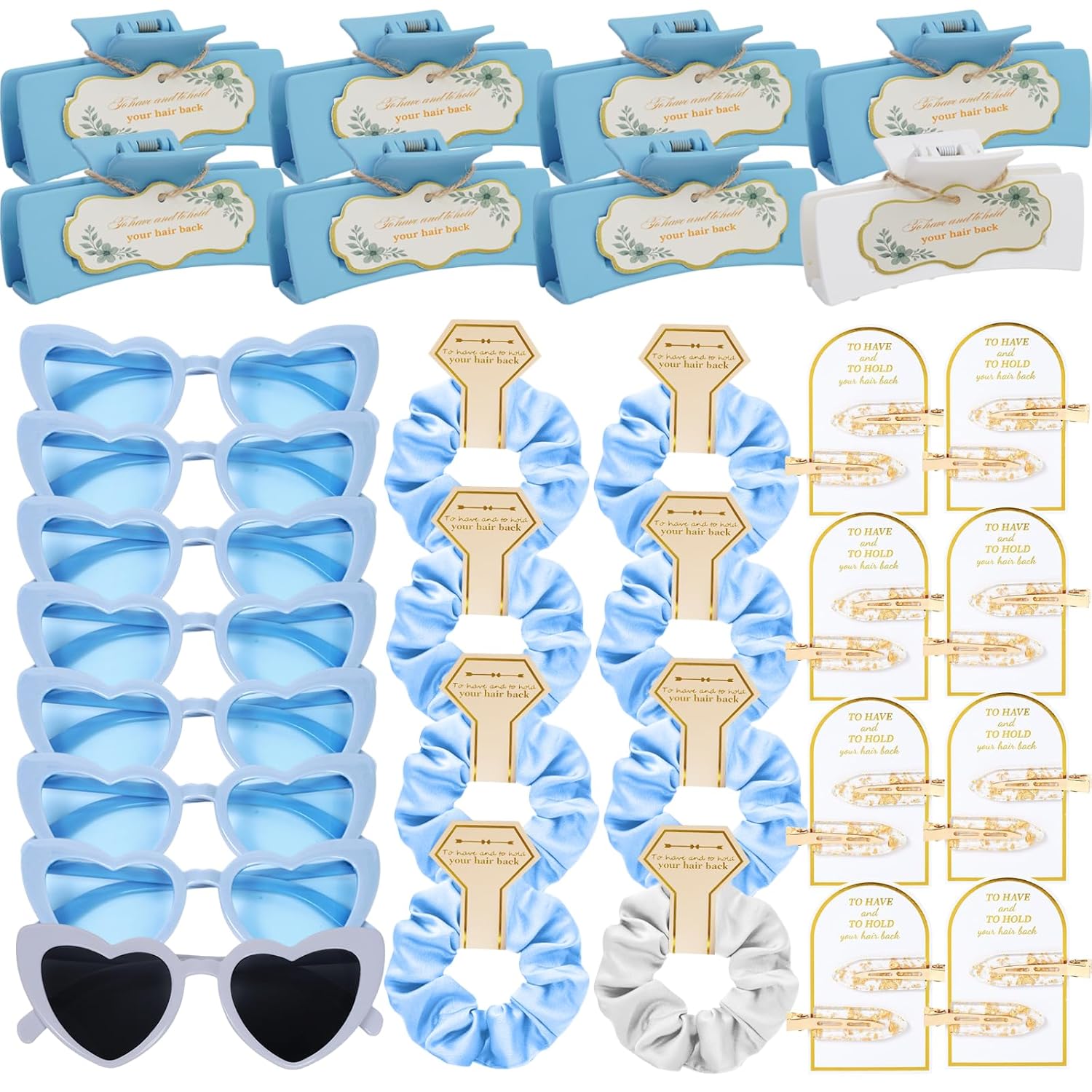 Dusty Blue Bridesmaid Proposal Gift Set, 8PCS Wedding Favors with Hair Claws, Scrunchies, Makeup Clips & Sunglasses, Birthday Gifts for Maid of Honor, Girls and Teens