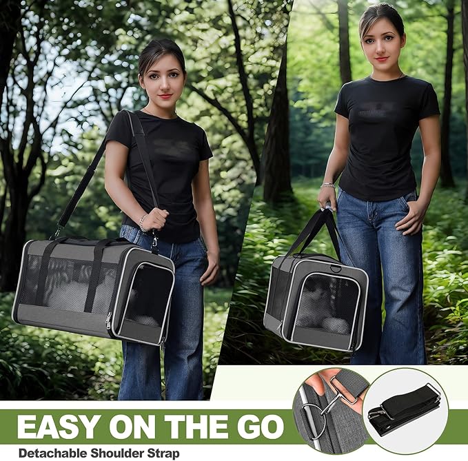 Cat Carrier 18x11x11 Top Load Soft Pet Travel Bag Over 15 lbs, Collapsible Small Dog Puppy Crate 10 Pounds, Small Animal Rabbit Kennel Carrying Case, Kitten Mesh Cage Medium Cat Under 25 Grey-PawvioPets