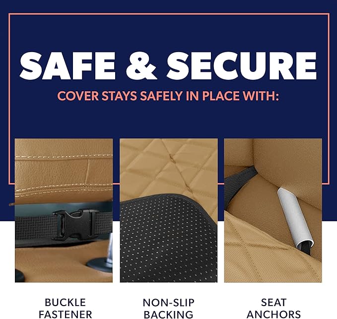 Active Pets Dog Car Seat Cover, Waterproof Front Seat Protector for SUV Truck Sedan, Pet Safety Travel Comfort System with Universal Fit, Beige-PawvioPets