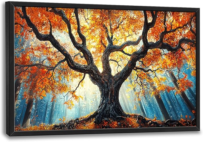 Extra Large Tree of Life Framed Wall Art for Living Room,Fall Autumn Forest Sunrise Landscape Pictures Wall Decor,Nature Canvas Print Painting Modern Artwork Bedroom Office 36L" x 24W"-PawvioPets
