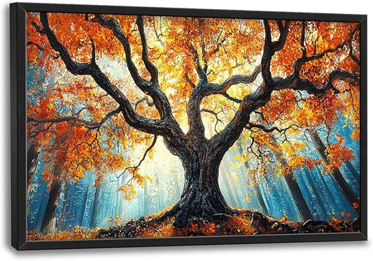Extra Large Tree of Life Framed Wall Art for Living Room,Fall Autumn Forest Sunrise Landscape Pictures Wall Decor,Nature Canvas Print Painting Modern Artwork Bedroom Office 36L" x 24W"-PawvioPets