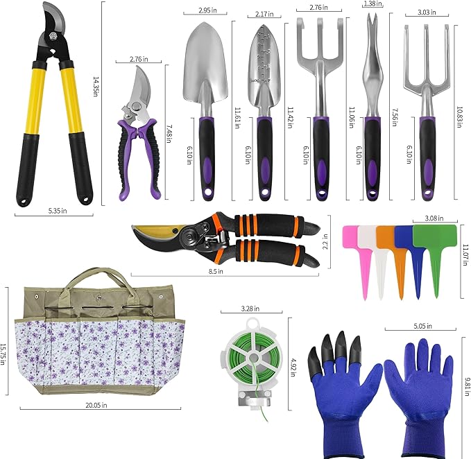 Gardening Tools – 42 Piece Premium Gardening Tool Set,Heavy Duty Hand Tools with Fashion Garden Tools Organizer Handbag,Rust-Proof Gardening Tool Kit, Ideal Gardening Gifts for Women((Purple Floral)-PawvioPets