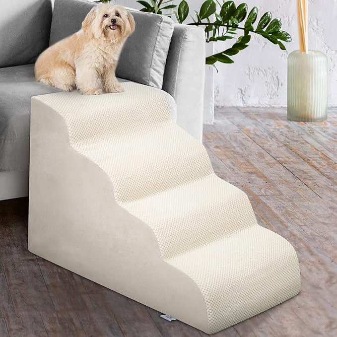 Dog Stairs for Small Dogs - High Density Foam Pet Steps, Extra Wide Dog Ramp with Non-Slip Bottom for High Beds, Couch and Sofa, Best for Dogs Injured, Older Doggy Cats-PawvioPets