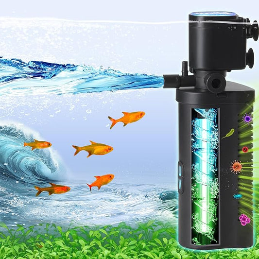 COOSPIDER Aquarium Filter U-Very Suitable for 10-45 Gallon Tank, 158GPH Small Fish Tank Filters for Green Control, Powerful Internal Submersible Pump for Turtle Tank, Air Supply & Oxygen Enhancement-PawvioPets