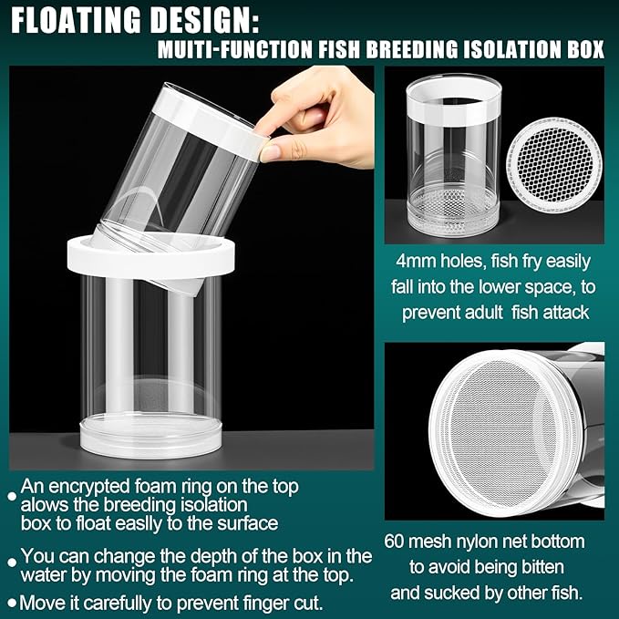 2 Pcs Breeder Box for Fish Tank Aquarium Breeder Separation Net Breeding Box with Suction Cup for Small Fish Shrimp Clownfish Guppy (White,L)-PawvioPets