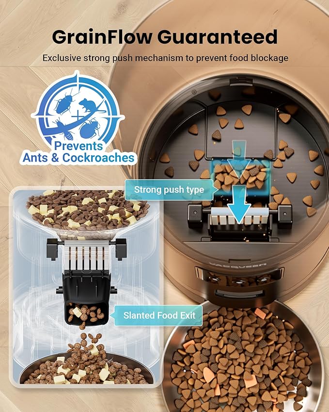 Automatic Cat Feeder for 3 Cats, 6L/25 Cups Smart WiFi Pet Feeder, Strong Anti-Jam System, Dual-Effect Desiccant Cat Food Dispenser, with 10S Voice Recorder for Cats and Small Dog(Black)-PawvioPets