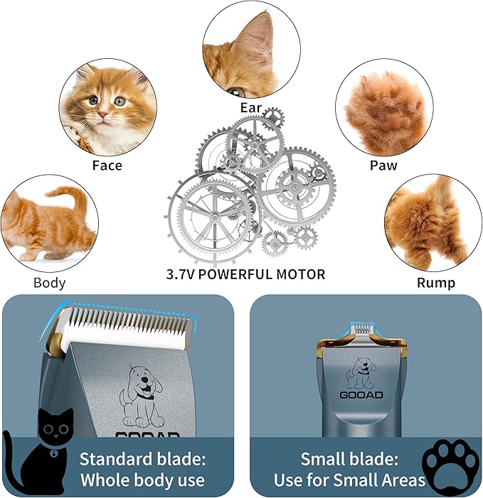 Cat Clippers, Professional Grooming Kit, Cordless Clippers for Thick Coats, Hair Trimmer, Low Noise Shaver Quiet Pet Tools Cats Dogs (Blue), 1.0 Count-PawvioPets