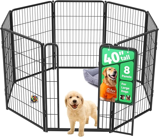 FXW Homeplus Unleashed Indoor Dog Playpen - Stress-Free and Safe Play, Heavy Duty 40 Inch 8 Wire Panels Dog Pen for Medium and Large Dogs, Black│Patented-PawvioPets