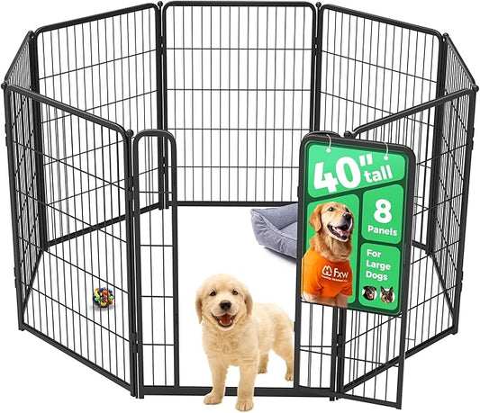 FXW Homeplus Unleashed Indoor Dog Playpen - Stress-Free and Safe Play, Heavy Duty 40 Inch 8 Wire Panels Dog Pen for Medium and Large Dogs, Black│Patented-PawvioPets