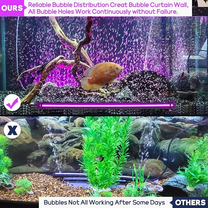 Bubbler Aquarium Fish Tank Decor: Submersible Aquarium Lighting with Oxygen Boost for Fish Lovers - Waterproof RGB Light Bar Bubble Wall for 30-35 Inch Saltwater Freshwater Fishes Tanks-PawvioPets