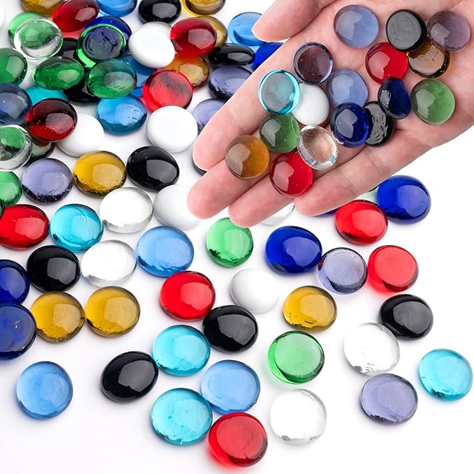 1LB Mix Glass Marbles, Transparent and Smooth Flat Glass Beads for Vases, Mosaic Gem Pebbles for Aquarium Decor, Floral Arrangements, Mancala Stones, Vase Filler and Crafts(Approx. 80-100 PCS)-PawvioPets