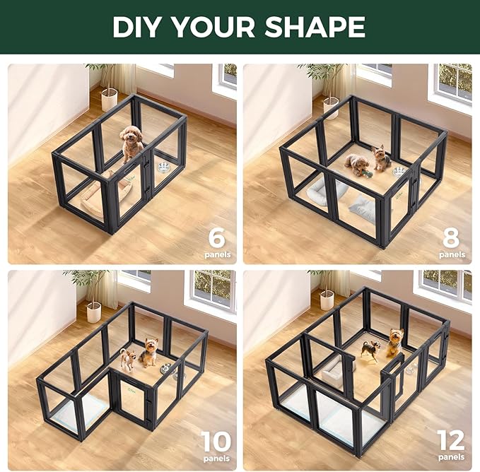 FXW AuraSpace Acrylic Indoor Unleashed Dog Playpen for Puppies and Small Dogs, 24 Inch, 6 Panels, Black-PawvioPets