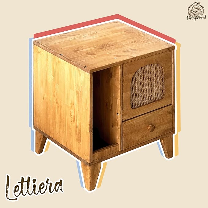 Cat Litter Box | Hidden Litter Box Furniture with Removable Divider | Wooden Cat Washroom Furniture | Indoor Cats House (Wood)-PawvioPets
