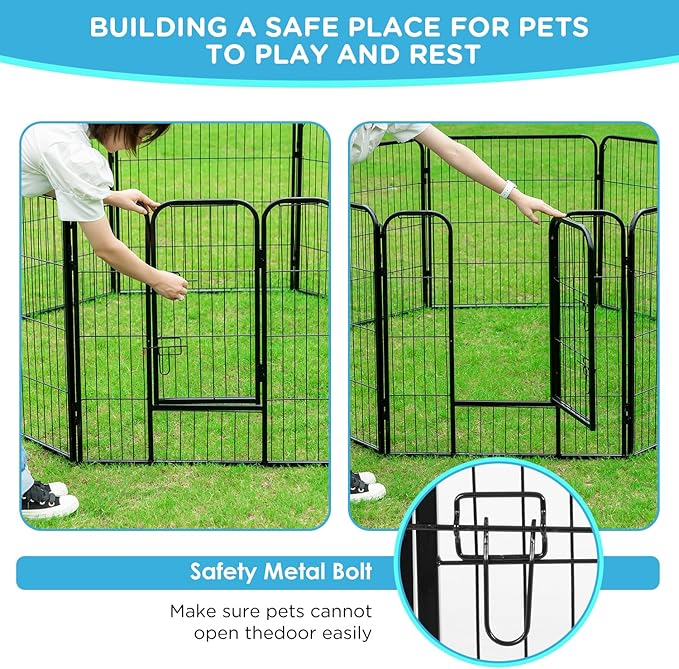 BestPet Dog Playpen Indoor 32 inch 12 Panels Metal Dog Pen Pet Dog Fence Outdoor Exercise Pen with Doors,Pet Puppy Playpen for RV Camping Yard, Black-PawvioPets