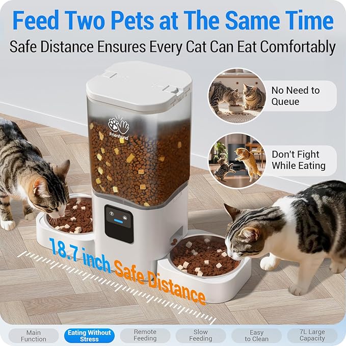 Automatic Cat Feeder with Slow Feed for 2 Cats: 5G WiFi Automatic Dog Feeder with 7L Large Food Storage, Cat Food Dispenser with Alexa for Multiple Pets, Detachable for Easy Cleaning -29 Cup-PawvioPets