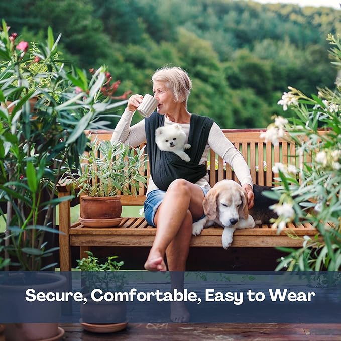 Dog Carrier for Small Dogs, Front Facing Dog Carrier Sling, Hands Free Cat Sling, Size Adjustable, Reducing Back Pain, Soft Cotton, Premium Dog Sling Carrier (Regular, Charcoal Black)-PawvioPets