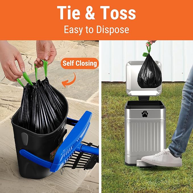 Dog Pooper Scooper with Bag Attachment, 40" Long Handle Pooper Scooper for Large Dogs, Dog Poop Scoop for Yard, Large Capacity Swivel Bin and Rake, Lavender Scented Bags (Blue)-PawvioPets