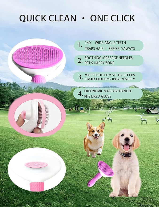 6ps Dog Cat Brush Grooming Kitf, Dog Cat Brushes, Bath Brush, Dematting Rake and Comb, Nail Clipper, Nail File, Flea Comb (Pink 6 Kits)-PawvioPets