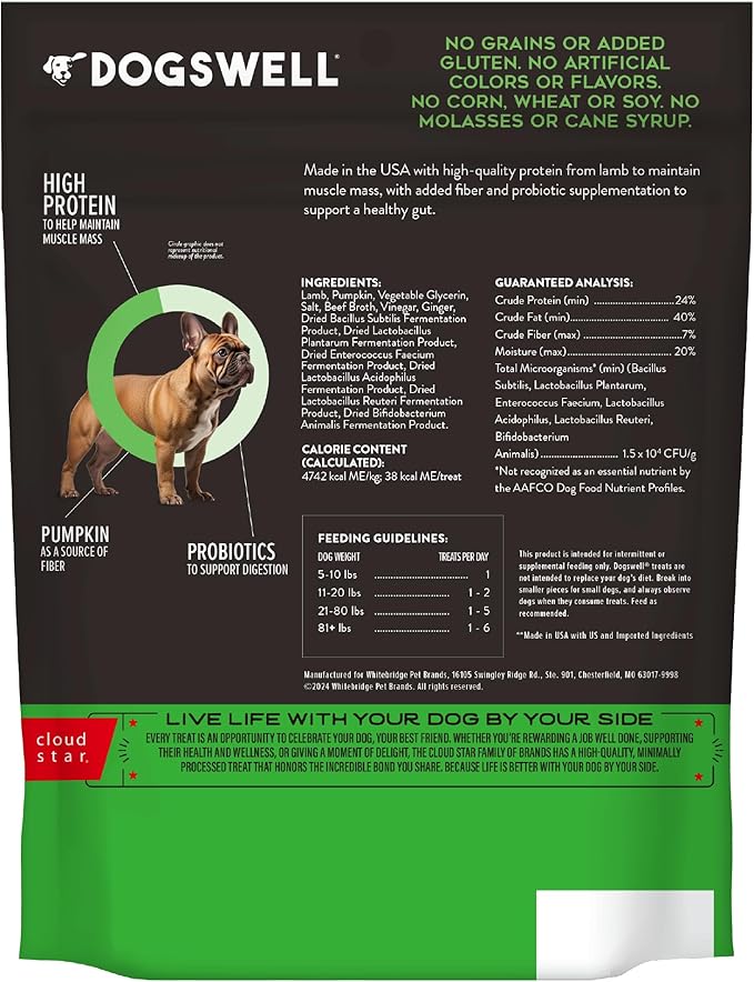 DOGSWELL Gut Health Mini Jerky Functional Dog Treats, Lamb 4 oz. Bag-PawvioPets