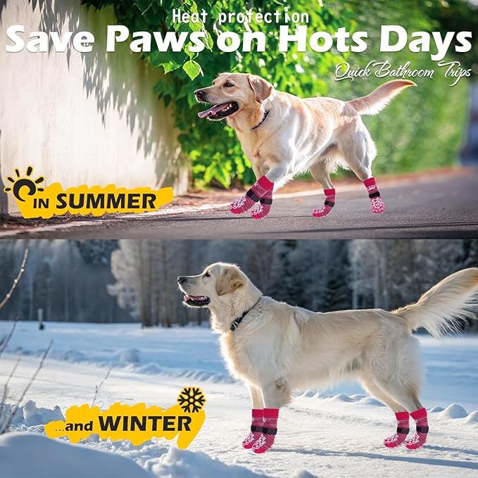 EXPAWLORER Anti Slip Dog Socks to Prevent Licking Paws, Dog Shoes for Hot Pavement, Dog Booties for Small Medium Large Senior Dogs, Traction Control Boots & Paw Protectors for Hardwood Floors Rose-PawvioPets