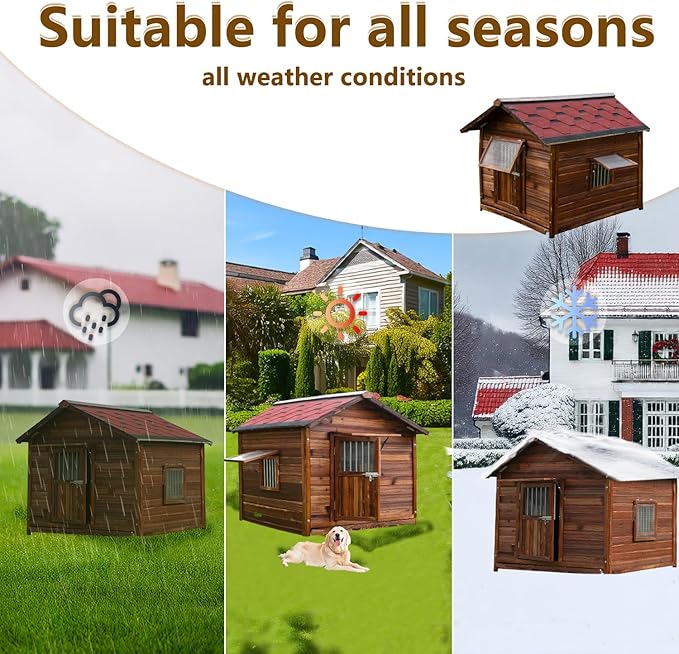 Dog House for Large Dogs Outside with Door and Adjustable Window, Big Dog House Outdoor Weatherproof with Removable Floor, Extra Large Pet House, 7XL-PawvioPets